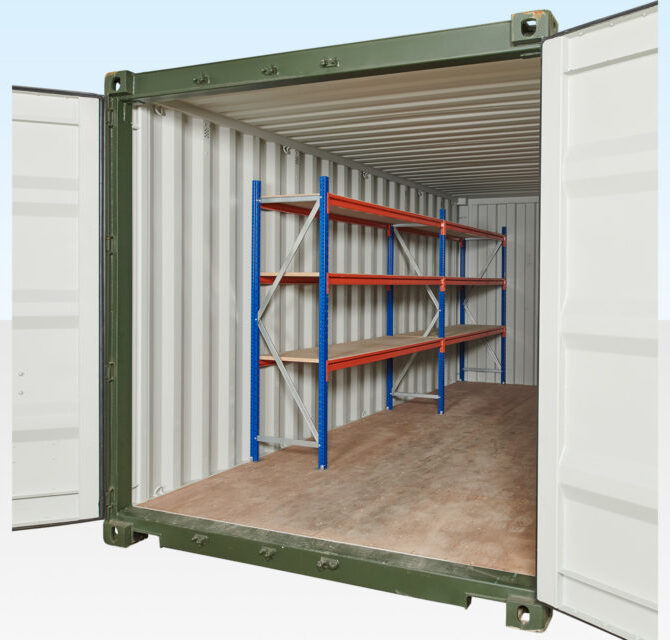 Adjustable, Heavy Duty Three Tier Container Racking (2 Bays)